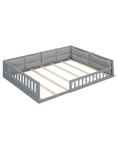 Boyel Living Wood Full Upholstered Platform Bed with Guardrail and Pillow