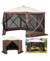 Mecale 12 x 12 ft 6-Sided Pop-Up Gazebo Screen Tent, Mesh Windows, Carry Bag, Ground Stakes, Large Shade Canopy for Outdoor Use