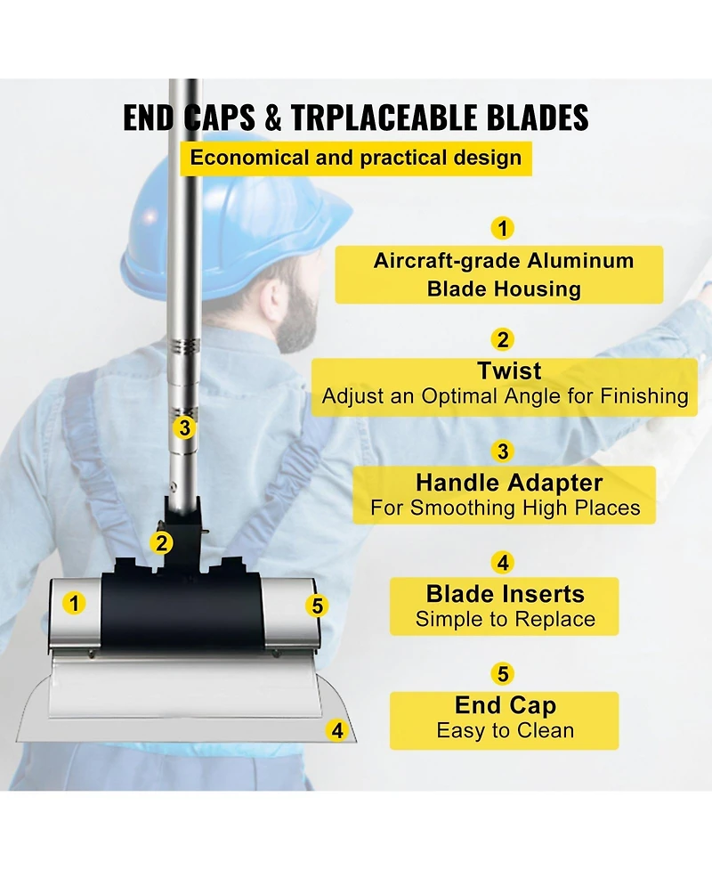 Mecale Skimming Blade Set, 25cm/40cm/60cm Blades with 35"–78" Extension Handle.