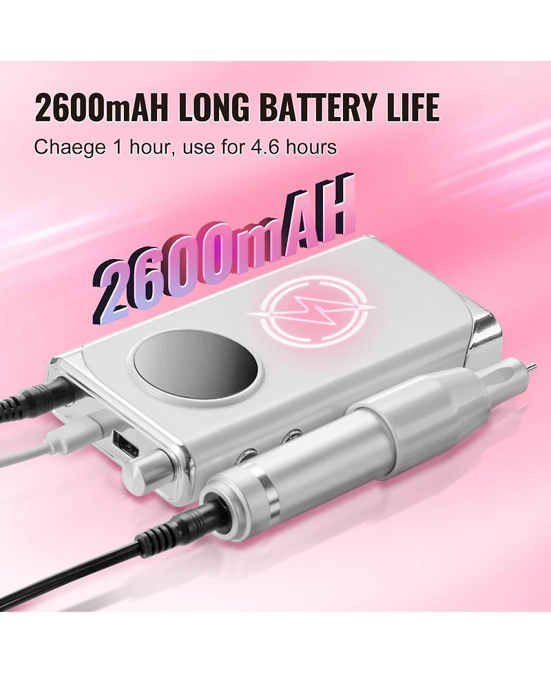 Mecale 40,000RPM Cordless Nail Drill, Lcd Display, 6 Bits & 50 Sanding Bands.