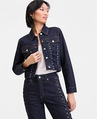 I.N.C. International Concepts Womens Cropped Lace Up Jacket Straight Leg Jeans