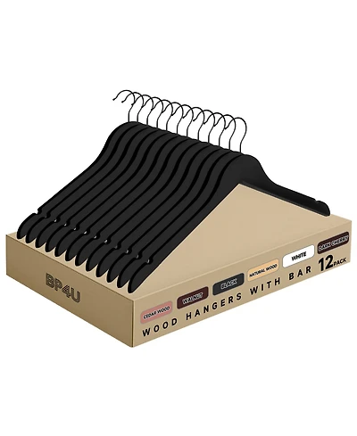 BP4U Premium Wooden Clothes Hangers, Solid Wood Coat Shirt top Hangers for Jackets, Shirts, Dresses, Blouse, Overcoat