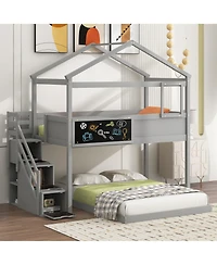 Boyel Living Twin Over Full House Bunk Bed with Storage Staircase and Blackboard