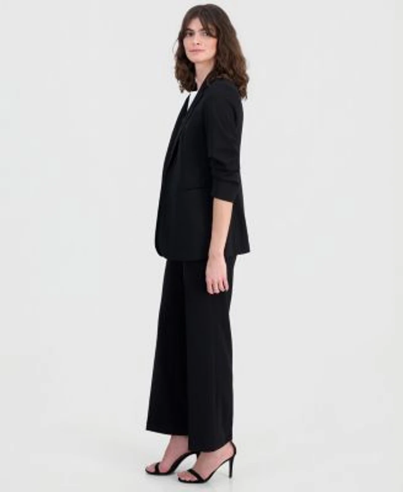 Anne Klein Womens Stretch Crepe Scrunch Sleeve Blazer High Rise Pull On Pants