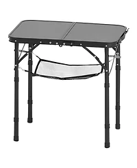 Mecale Folding Camping Table, Adjustable Height Aluminum & Mdf with Mesh Shelf, Carry Handle, 24x16", Black