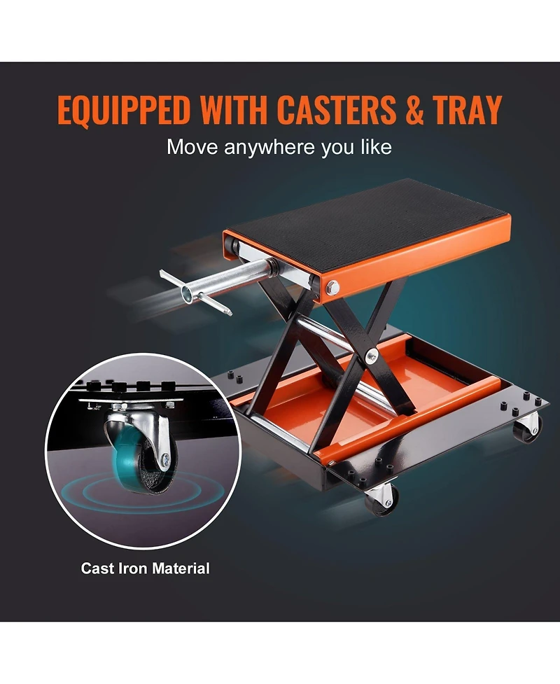 Mecale Motorcycle Lift, 1100 lb Scissor Lift Jack with Dolly & Hand Crank, Wide Deck, Tool Tray, Center Hoist Stand