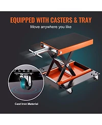 Mecale Motorcycle Lift, 1100 lb Scissor Lift Jack with Dolly & Hand Crank, Wide Deck, Tool Tray, Center Hoist Stand