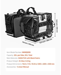 Mecale 56L Motorcycle Saddlebag Set (28L x2), Waterproof Fabric Side Saddle Bags with Detachable Inner Bag, Black