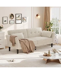 gaomon 89" Chenille Futon Sofa Bed, Modern Convertible Sleeper Couch with Adjustable Backrest & Armrests, 3-Seat 2 Pillows for Apartmen