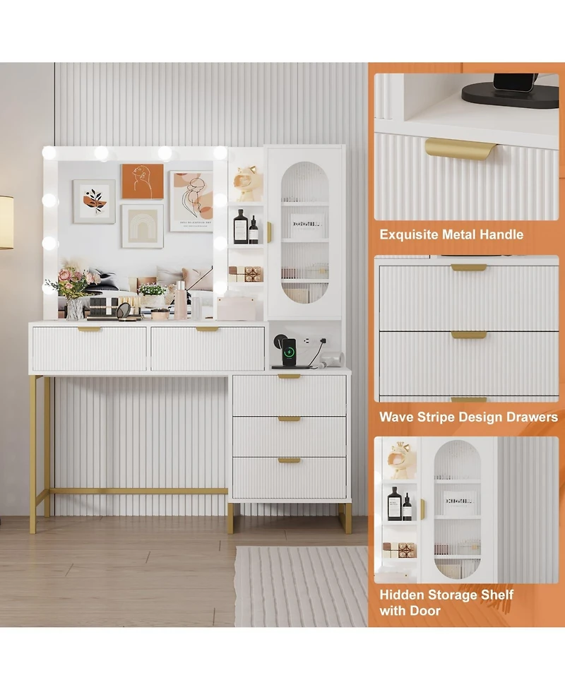 gaomon Vanity Benches, Modern Makeup Vanity Desk with Adjustable Mirror