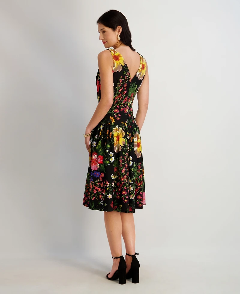 kensie Women's Printed V-Neck Midi Dress