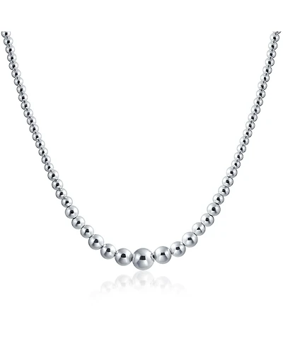 Bling Jewelry Traditional Classic Shinny Polished .925 Sterling Silver Graduated Round Lightweight Bead Ball Strand Necklace 16 Inch Hand Strung