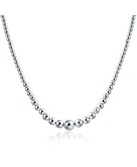 Bling Jewelry Traditional Classic Shinny Polished .925 Sterling Silver Graduated Round Lightweight Bead Ball Strand Necklace 16 Inch Hand Strung
