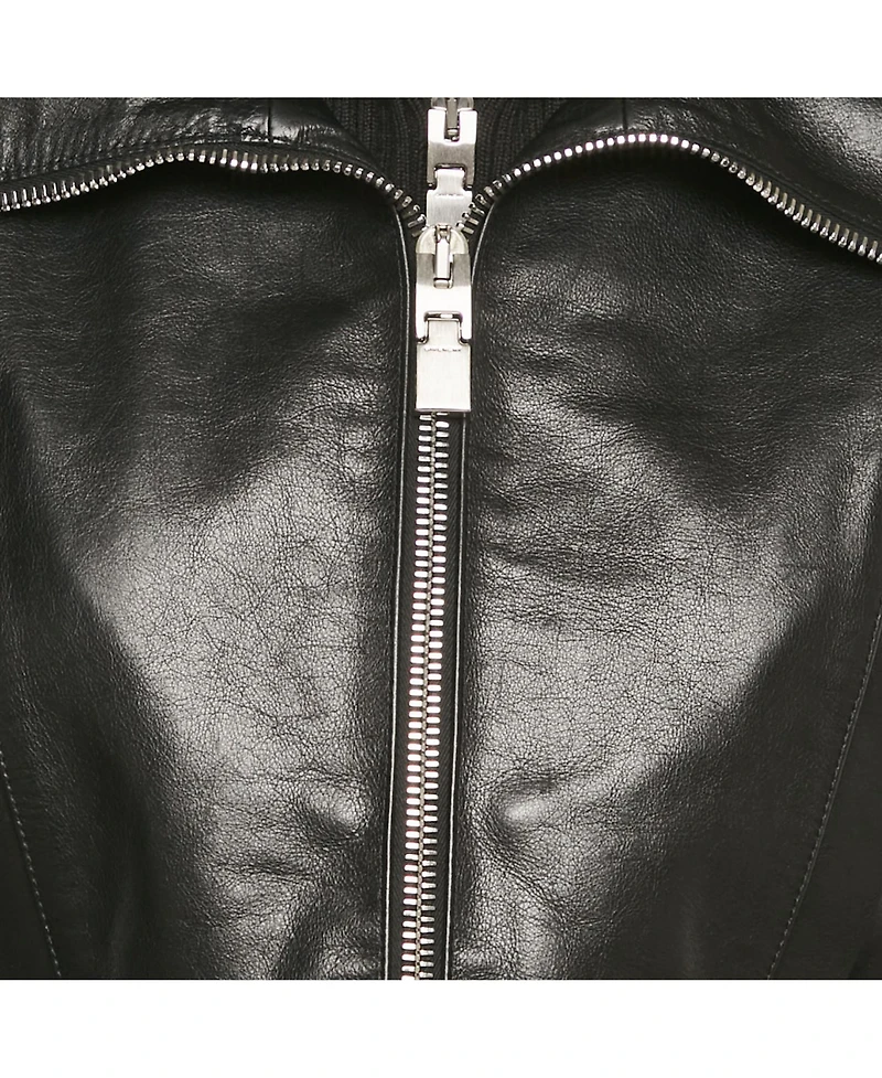 Pre-Owned Givenchy Women's Black Rib Knit And Leather Crop Jacket