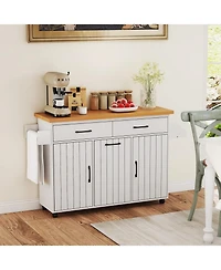 Rolling Kitchen Island Kitchen Cart with Tilt-out Trash Cabinet Island Table