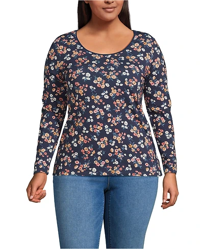 Lands' End Plus Lightweight Jersey Skimming Long Sleeve Scoop Neck T-shirt