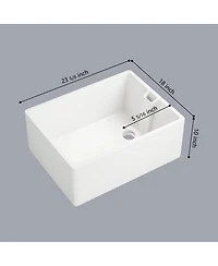 flynama 24x18inch White Ceramic Single Bowl Kitchen Sink High Temperature Firing Durable Easy Clean