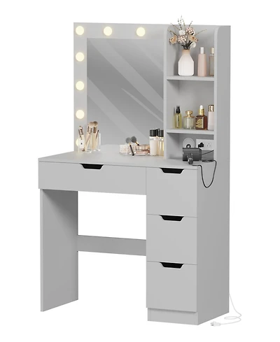 gaomon Kids Vanity Desk, Lighted Mirror with Lights 3 Color Modes, Tri Fold 180° Folding Touch Control