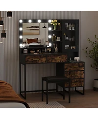 gaomon Makeup Vanity with Upholstered Stool & Charging Station, Desk Mirror and Lights