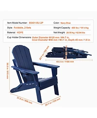 Mecale Set of 2 Plastic Adirondack Chairs, All-Weather Folding Patio Chairs with Cup Holder, Ergonomic Armrests