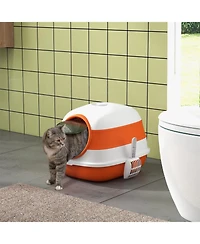 Aostirmotor Foldable Two-Way Entry Cat Litter Box with Lid & High Sides, Includes Air Freshener