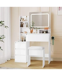 gaomon Vanity Set with Mirror and Adjustable Lights, Makeup Table Built-in Charging Station, Desk 4 Drawers,