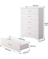 gaomon 5 Drawer Tall Wood Dresser for Bedroom, Wooden Chest of Drawers with Gold Handles Closet