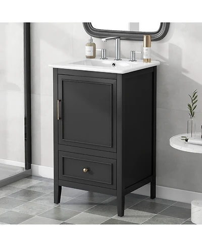 Cesicia 20 in. Bathroom Vanity Cabinet with Sink, Door Shelf Storage and Adjustable Foot Pads, A Drawer