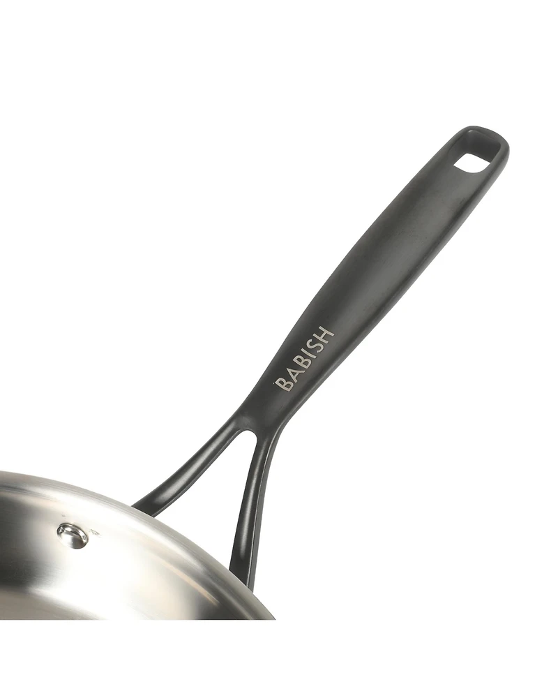 Babish 12-Inch Tri-Ply Stainless Steel Frying Pan with Lid & Black Handle – Professional Grade Skillet for Searing, Sauteing & Even Heat Cookin
