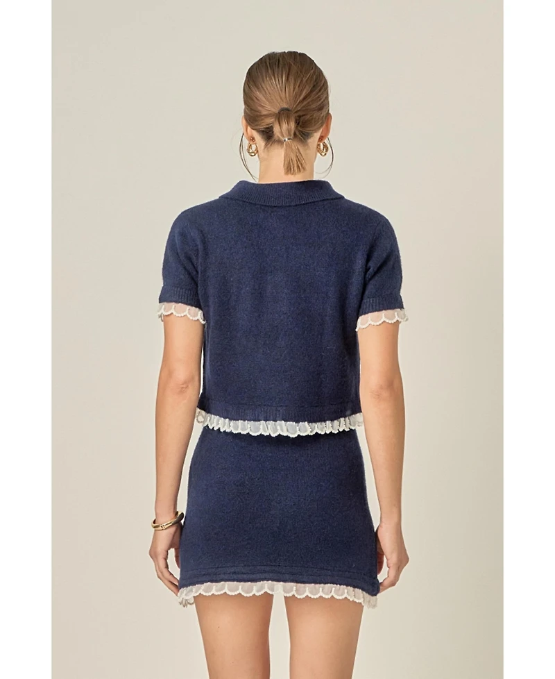 English Factory Women's Scallop Detailed Knit Top