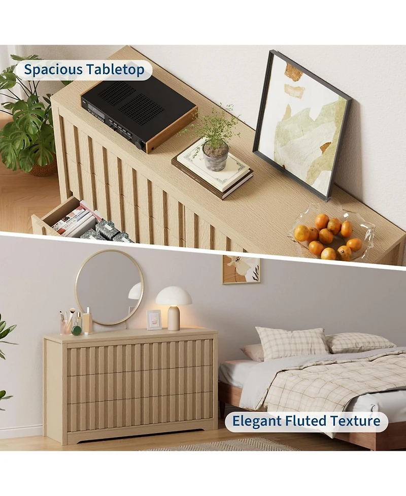 gaomon Fluted Dresser for Bedroom with 6 Drawers,Modern Chest of Drawers with Handleless,Wooden Dresser