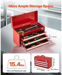 Mecale Metal Tool Box, 3-Drawer Portable Tool Chest, Eva Liners, Locking, Ball-Bearing Slides