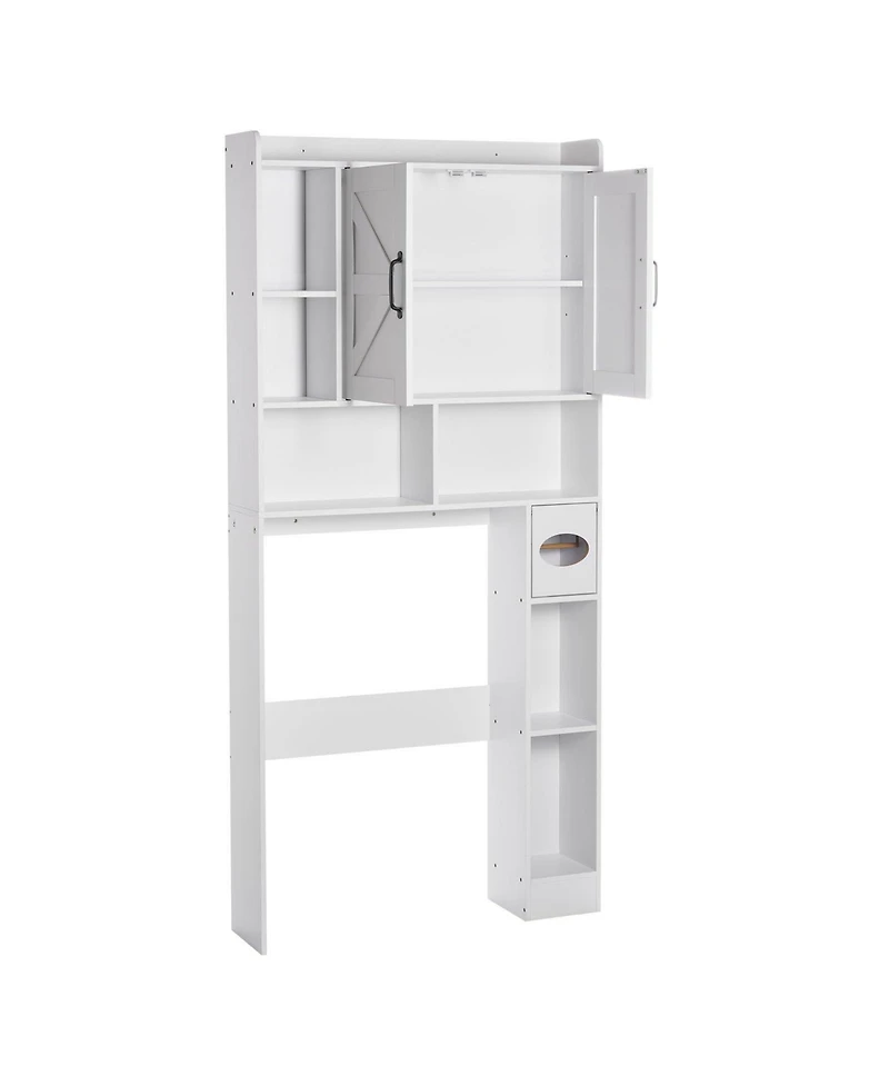 Volenca Over-the-Toilet Storage Cabinet, 66.14" Bathroom Space Saver with Double Doors, Adjustable Shelf & Open Shelf, White