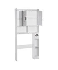 Volenca Over-the-Toilet Storage Cabinet, 66.14" Bathroom Space Saver with Double Doors, Adjustable Shelf & Open Shelf, White