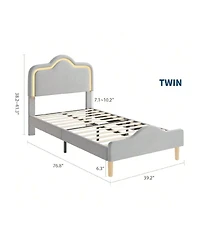 gaomon Upholstered Led Bed Frame with Headboard and Footboard Velvet Princess Platform Bedframe for Kids or Girls Wooden Slats Support No Box Spring