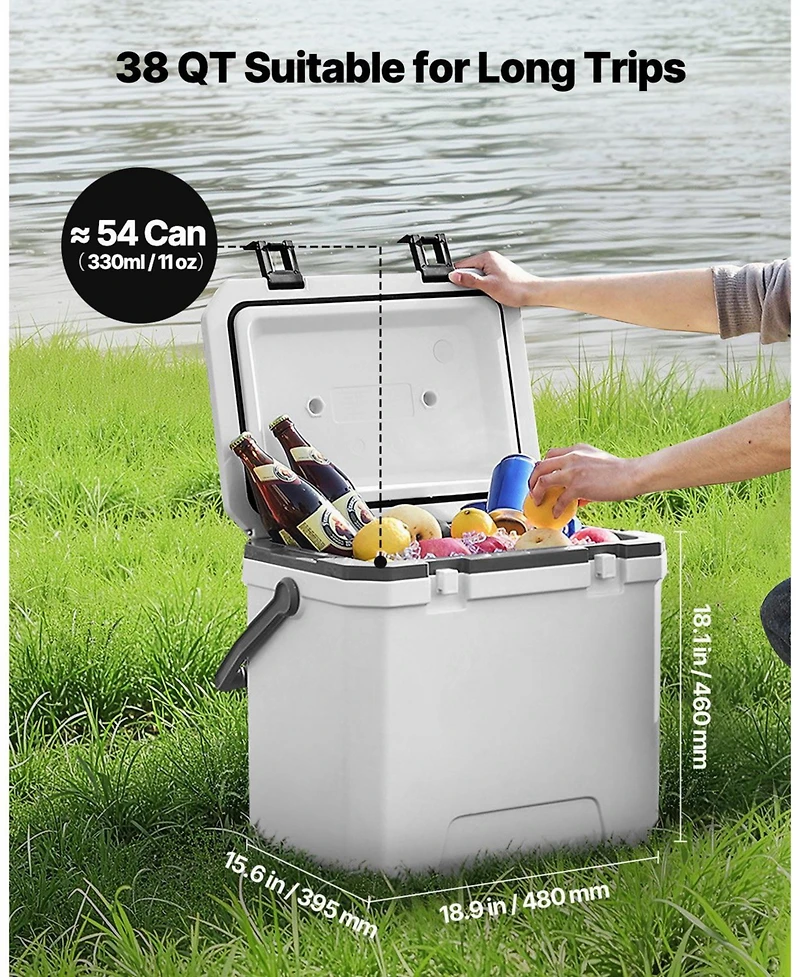 Mecale 38 Qt Portable Hard Cooler with Ice Retention, Heavy-Duty Handles and Cup Holder, Insulated Hard Cooler for Long Trips