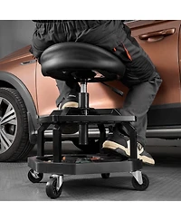 Mecale Pneumatic Rolling Shop Stool, Adjustable Height Garage Work Stool, 300 lb Capacity, 360° Swivel Padded Seat with Casters