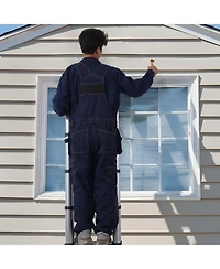 Mecale 12.5 ft Telescoping A-Frame Ladder, Aluminum Multi-Button Retraction, 375 lb Capacity, Stabilizer Bar, Lightweight Extension Ladder