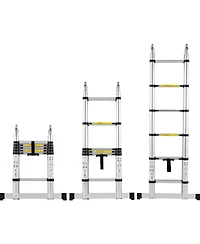 Mecale 12.5 ft Telescoping A-Frame Ladder, Aluminum Multi-Button Retraction, 375 lb Capacity, Stabilizer Bar, Lightweight Extension Ladder