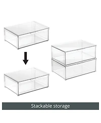mDesign Stackable Closet Storage Bin Box with Pull-Out Drawer, Large - 4 Pack
