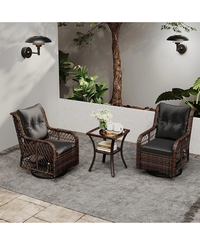 Slickblue Outdoor 3-Piece Furniture Set with Swivel Gliders and Side Table