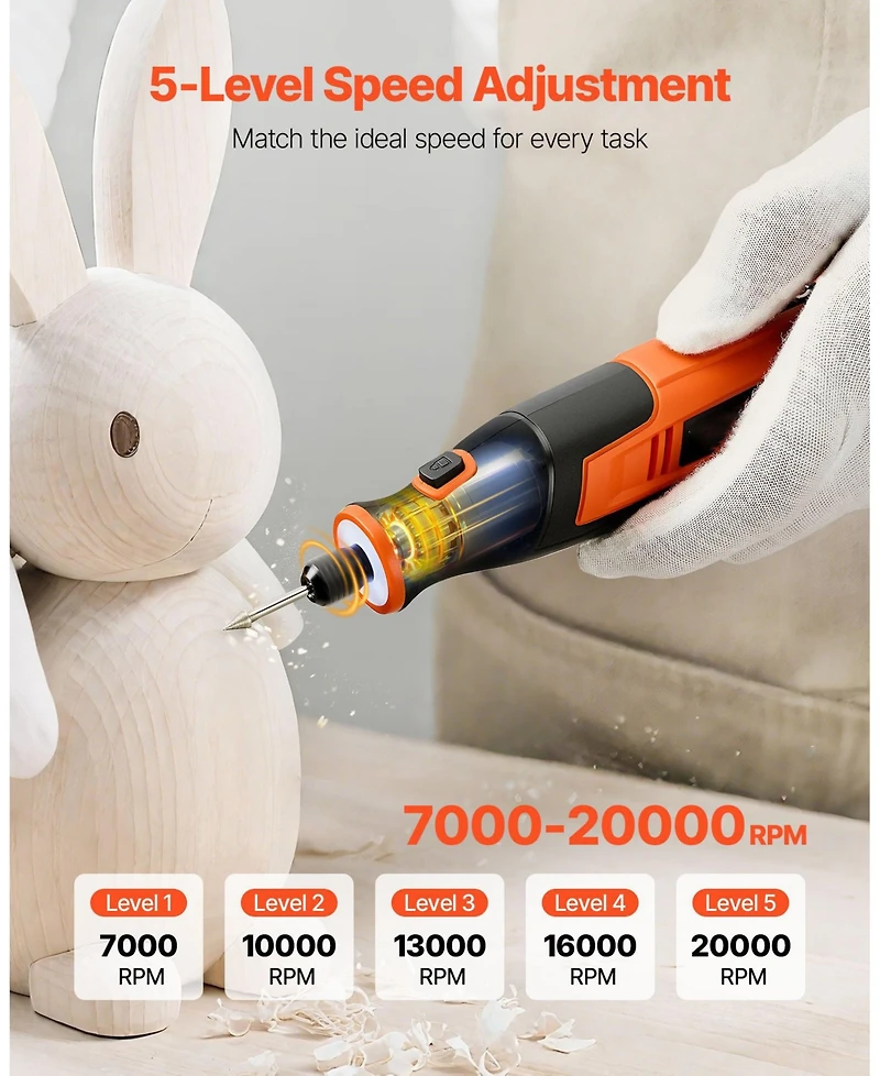 Mecale 73-Piece Cordless Rotary Tool Kit, DC4V Mini Rotary Tool, 5 Speeds 7000–20000 Rpm, Multi-Purpose Diy Tool Set