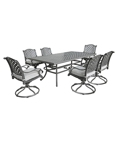 Mondawe 7-Piece Cast Aluminum Swivel Rocker Chairs & Umbralla Hole Rectangular Table Dining Set