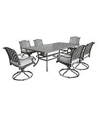 Mondawe 7-Piece Cast Aluminum Swivel Rocker Chairs & Umbralla Hole Rectangular Table Dining Set