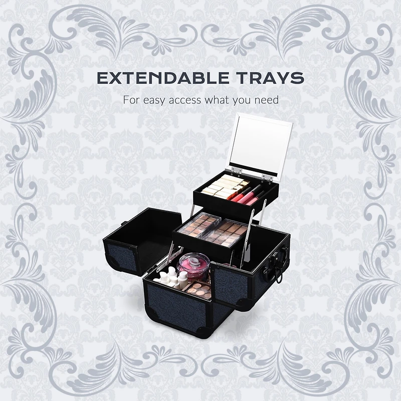 Byootique Makeup Train Case Trolley w/ Cube Case Cosmetic Organizer ForgetMeNot