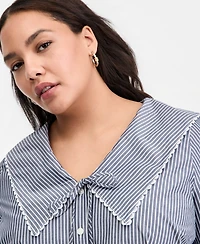 On 34th Trendy Plus Striped Cotton Button-Front Shirt, Macy's Exclusive