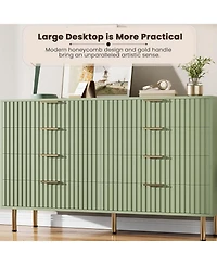 gaomon 8-Drawer Modern Fluted Green Dresser, 55 Inch Wide Chest, Deep Drawers, Large Organizer for Bedroom, Living Room, Kids Room