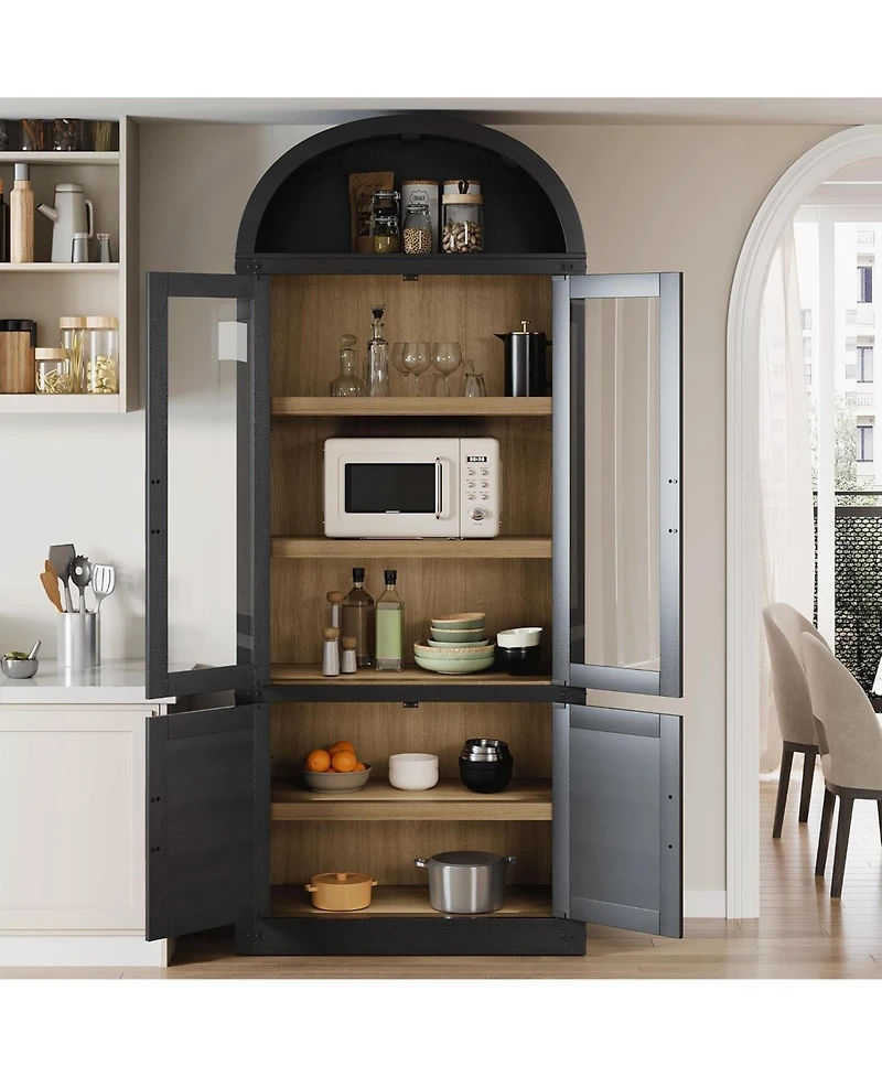 gaomon Arched Storage Bookcase, 6-Tier Modern Wooden Shelving with Doors for Living Room