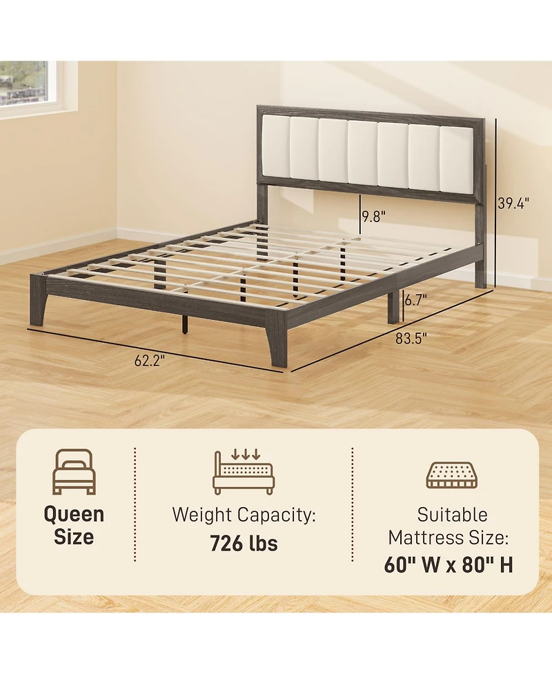 Homcom Queen Bed Frame with Headboard, Platform Charcoal