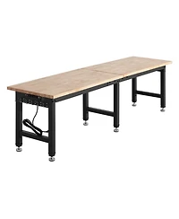 Mecale 96" Adjustable Workbench, 5000 lb Capacity, 96 x 24" Oak Wood Top, 4 Ac Outlets & 2 Usb Ports, Heavy-Duty Worktable